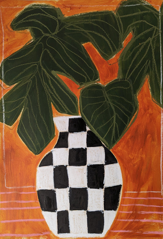 Black White Checkered Vase - Original
