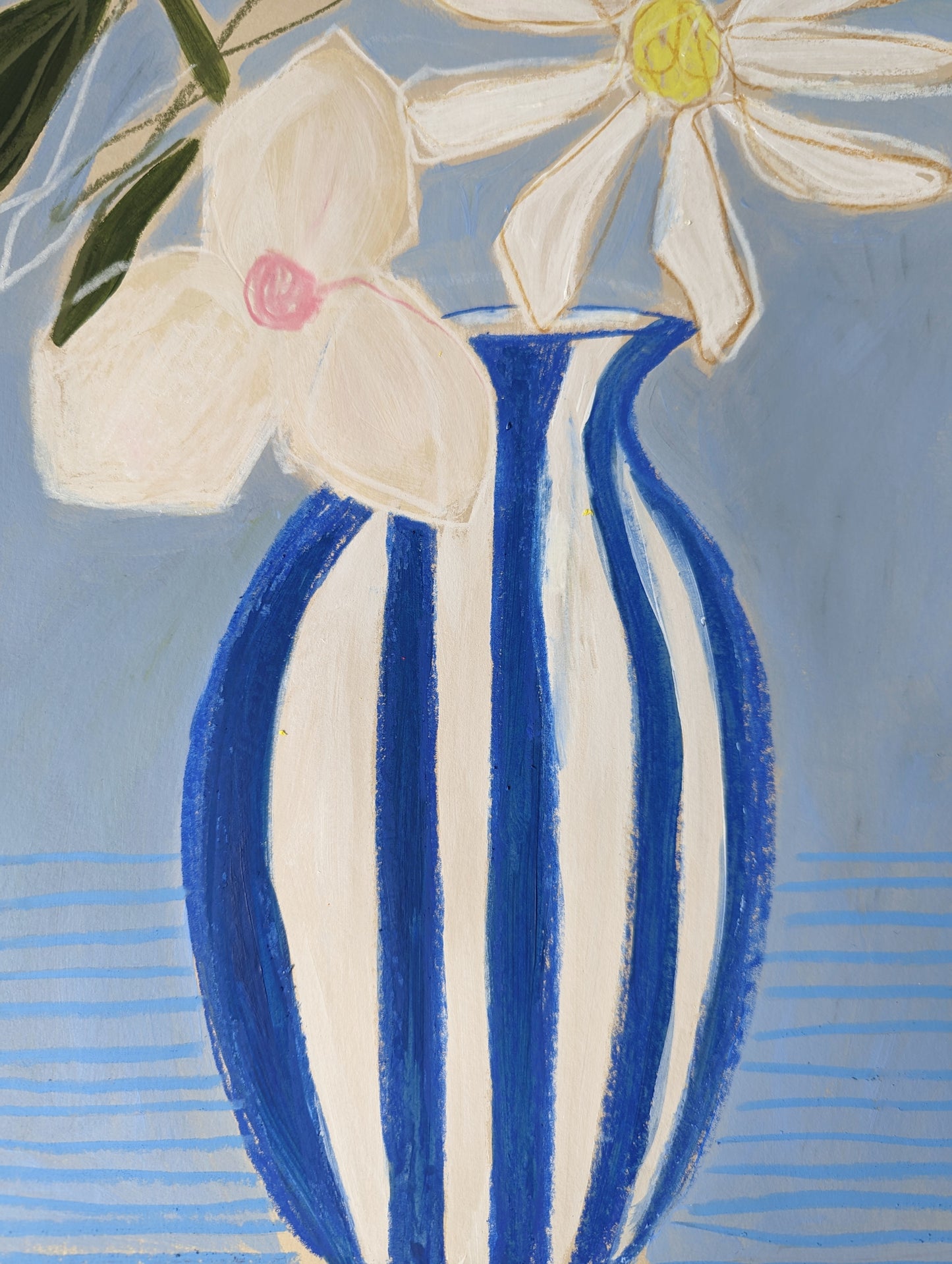 White Blue Stripe Vase